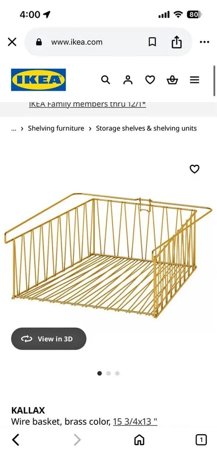IKEA Kallax Gold Basket attachment