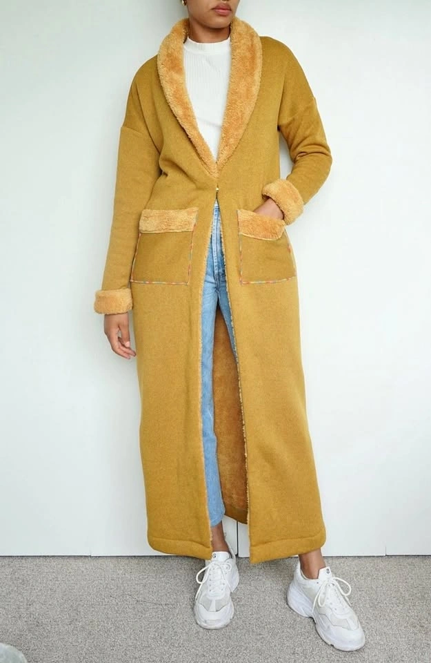 Soft Yellow Mustard Long Jacket with Pockets