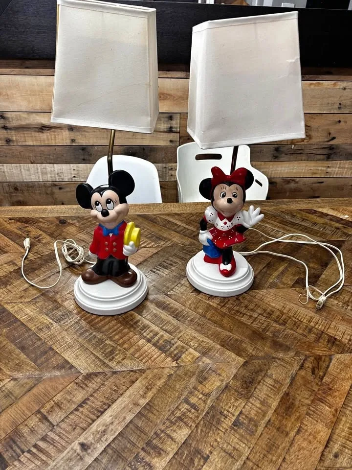 Vintage Disney Mickey & Minnie Mouse Table Lamps
