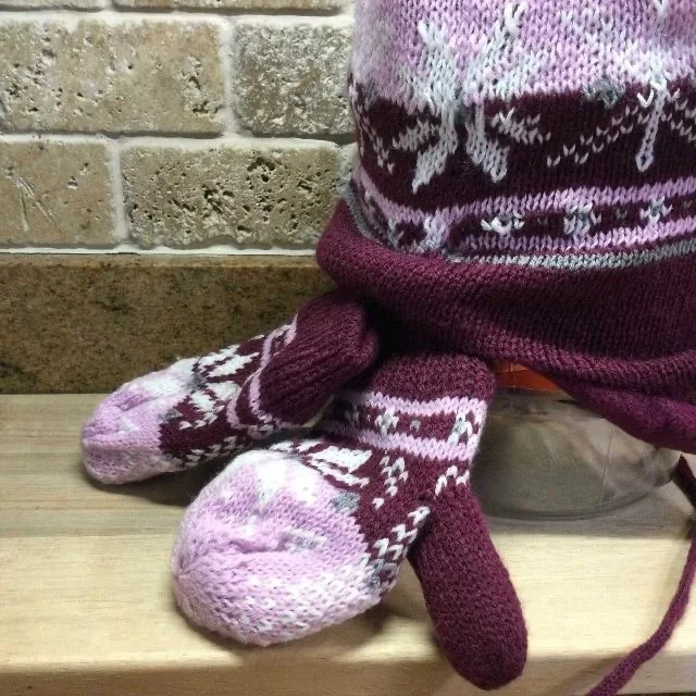 BNWT GIRLS’ KNIT HAT & MITTENS SET - 2-3X image indicator(2)