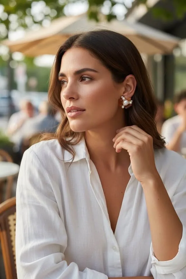 Mid-Century Clip-On Earrings: Amber & Pearl Starburst image indicator(8)