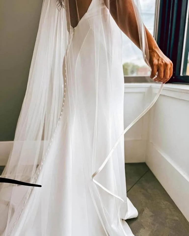 Cathedral Satin edge soft white & ivory Veil