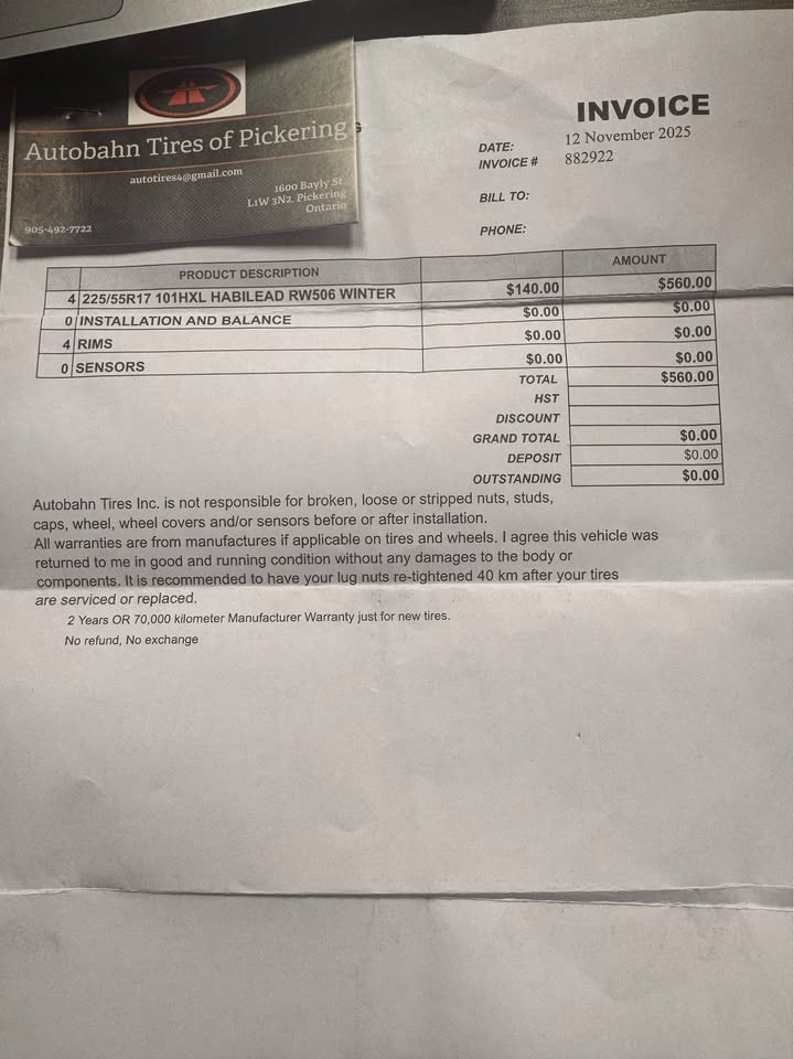 Habilead 225/55R17 Winter Tires – Like New (Tires only) - photo 2