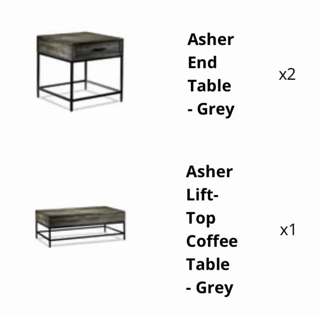 Asher Lift Top Coffee Table and 2 End Tables