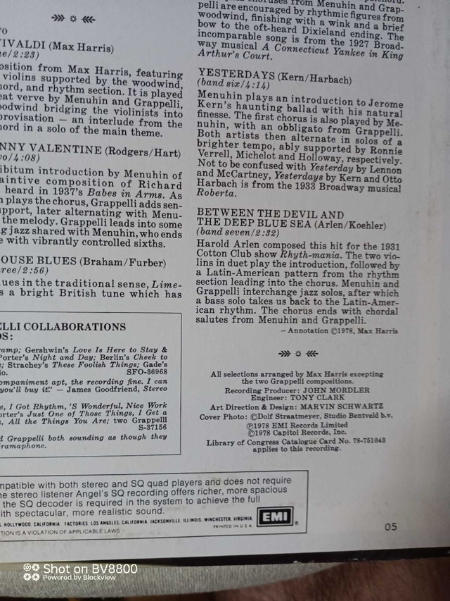 Yehudi Menuhin & Stephane Grappelli 'Tea For Two' Vinyl - photo 3