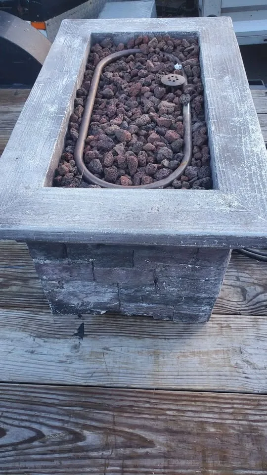 Stone patio firepit propane apartment size patio. image indicator(3)