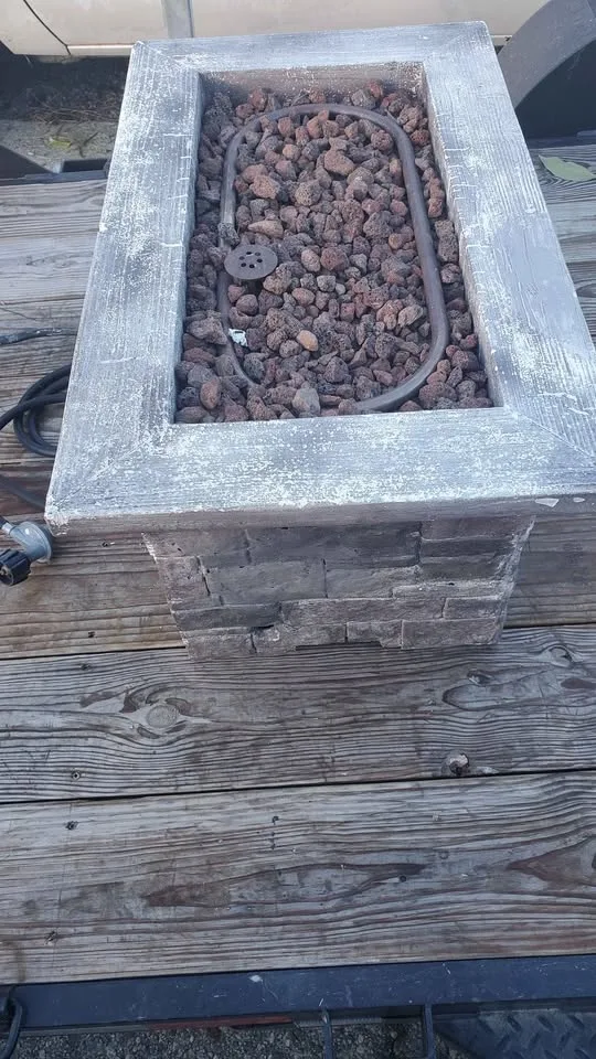 Stone patio firepit propane apartment size patio. image indicator(4)