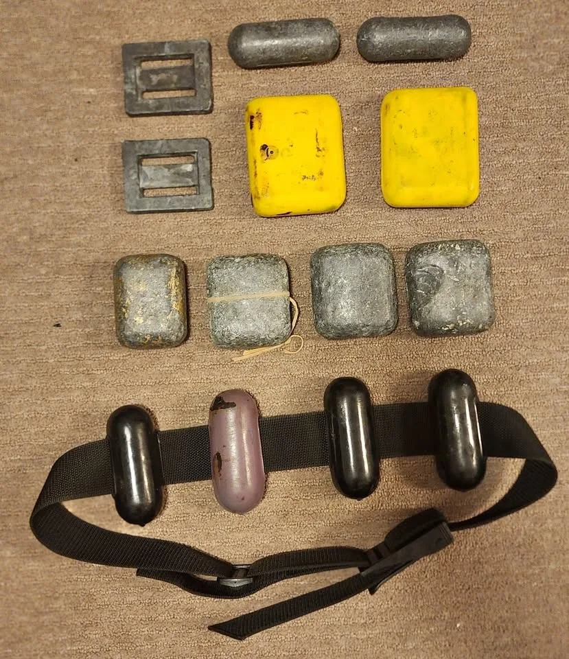 Scuba Diving Lead Weights Lot + Belt - Approx 46 lbs Total