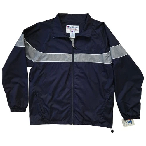 Champion Windbreaker Jacket Mens Size XL Navy Gray