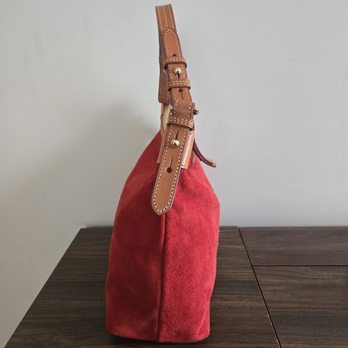 Dooney & Bourke Hobo Bag Red Suede Leather Trim - photo 5