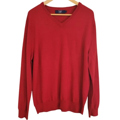 J Crew Sweater Mens Large Red 100% Merino Wool V Neck 17746
