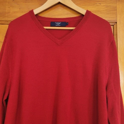 J Crew Sweater Mens Large Red 100% Merino Wool V Neck 17746 - photo 3