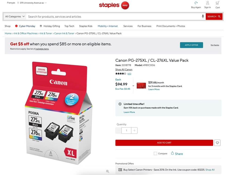 (NEW, UNOPENED) Canon PG-275XL / CL-276XL Value Pack - photo 2