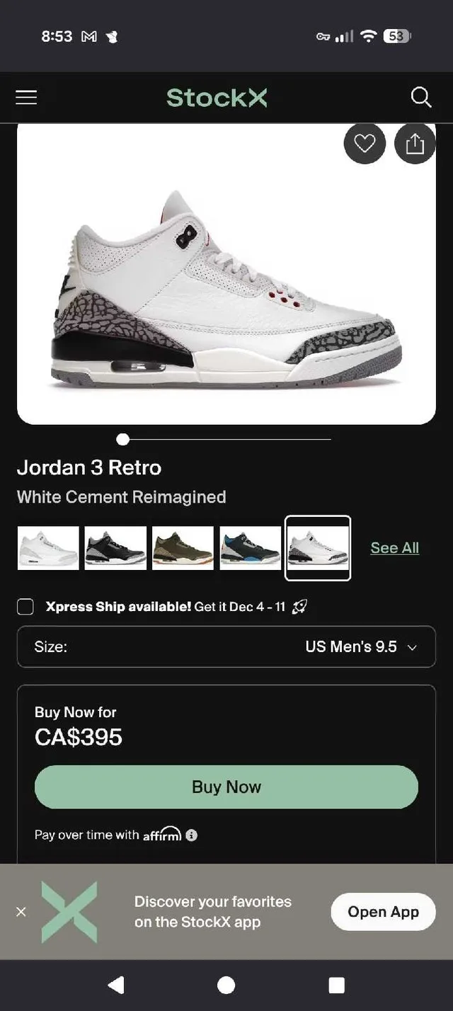 AJ3 White Cement Reimagined, men's size 9.5 image indicator(4)