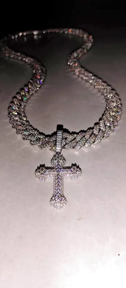 Diamond Lab Made Cuban Link Chain with Pendant thumbnail