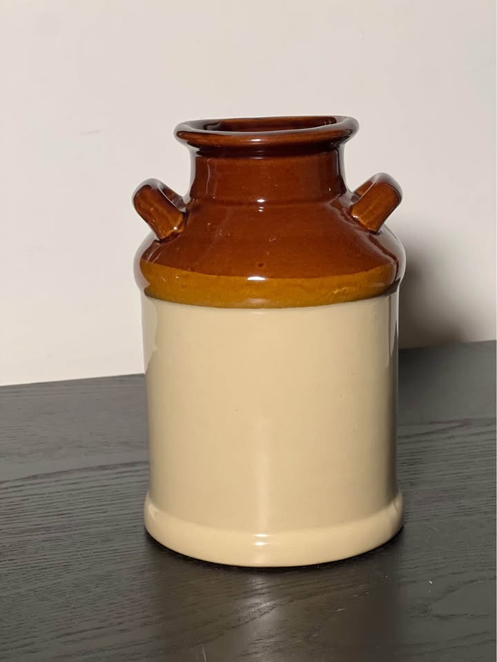 Stoneware Brown/Tan Milk Crock Jug 7" Farmhouse Decor - photo 3