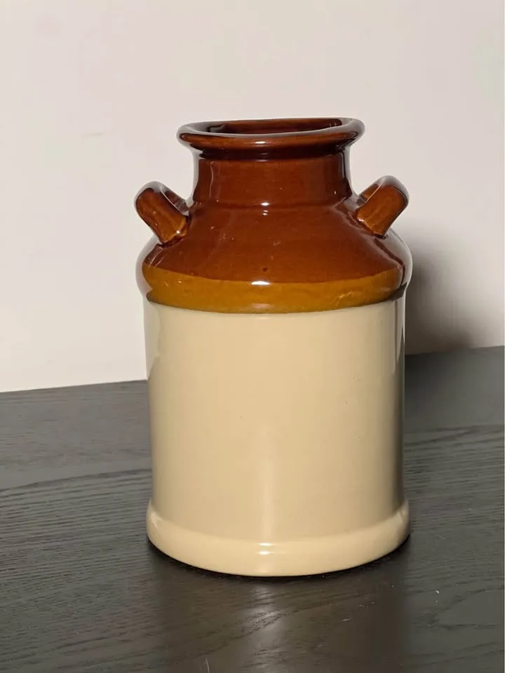 Stoneware Brown/Tan Milk Crock Jug 7" Farmhouse Decor image indicator(3)