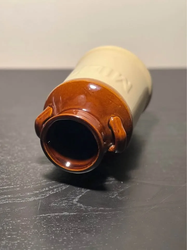 Stoneware Brown/Tan Milk Crock Jug 7" Farmhouse Decor image indicator(4)