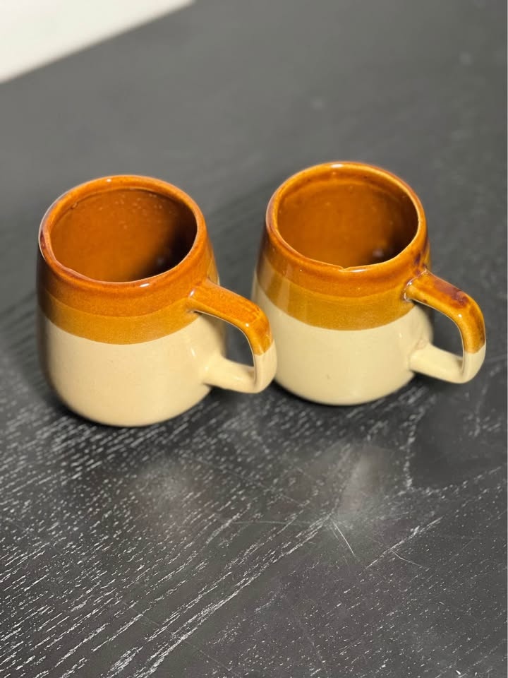 Vintage Stoneware Coffee Mugs, Rustic Brown and Beige - photo 2