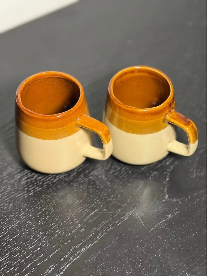 Vintage Stoneware Coffee Mugs, Rustic Brown and Beige image indicator(2)