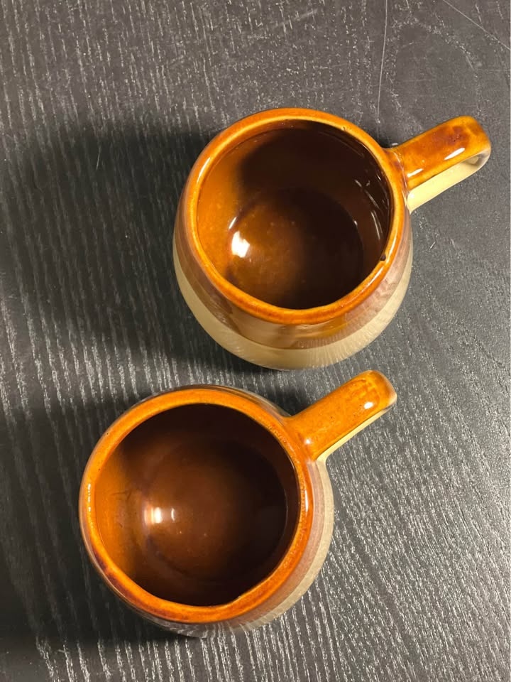 Vintage Stoneware Coffee Mugs, Rustic Brown and Beige - photo 4