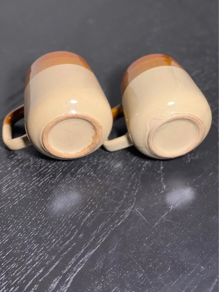 Vintage Stoneware Coffee Mugs, Rustic Brown and Beige image indicator(5)