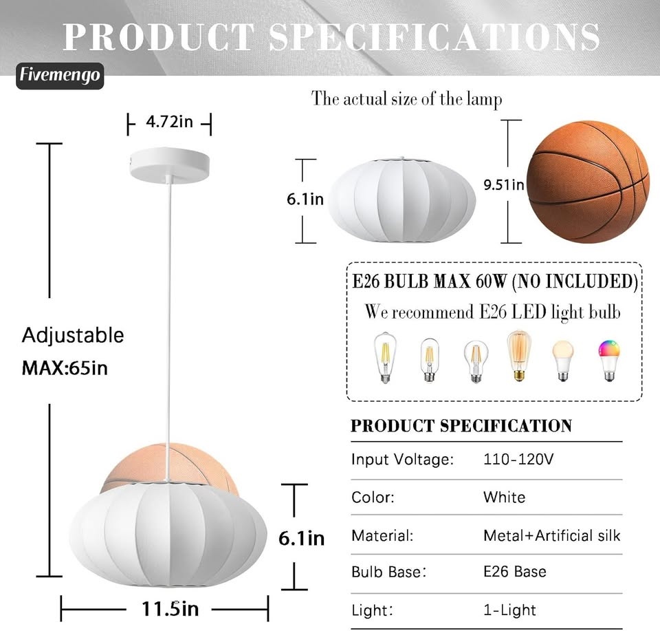 11.5" White Lantern Pendant Light (Imitation Silk) - photo 3