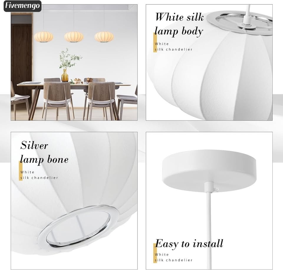 11.5" White Lantern Pendant Light (Imitation Silk) - photo 5