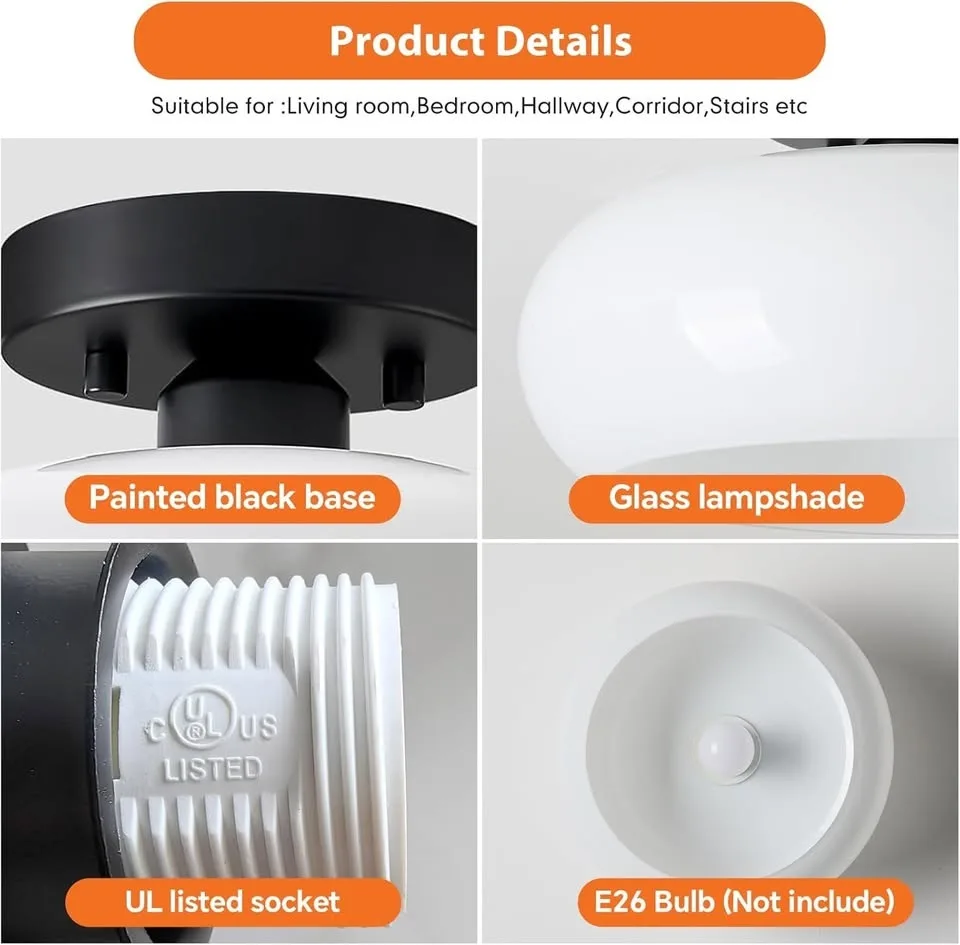 Semi-Flush Ceiling Light (Milk Glass) image indicator(6)