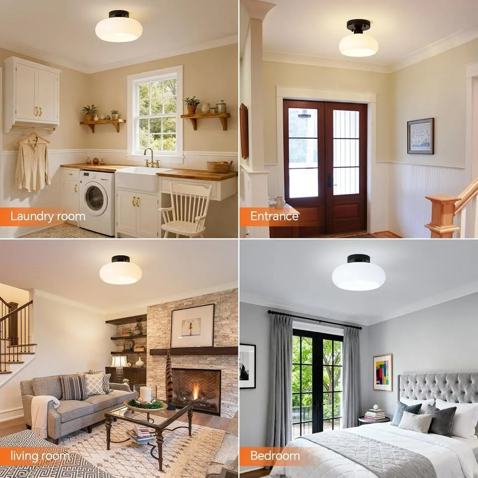 Semi-Flush Ceiling Light (Milk Glass) image indicator(8)