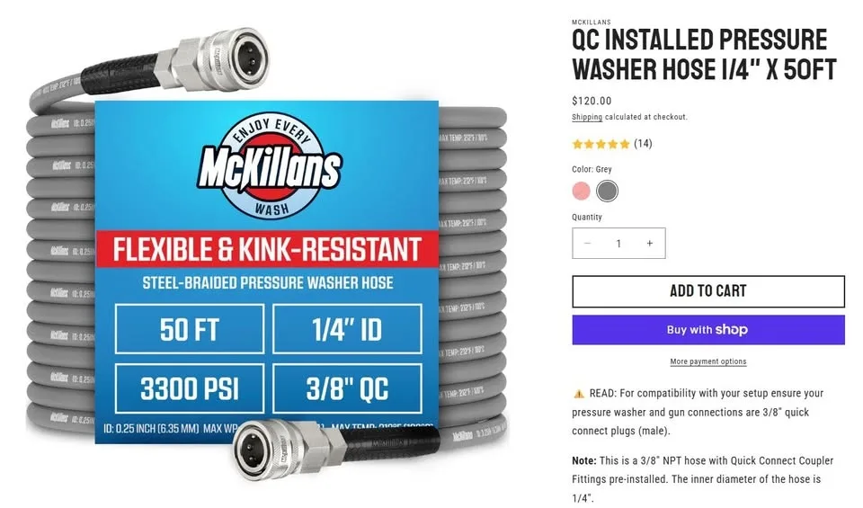McKillans 50ft Gray Pressure Washer Hose (3/8" Quick Connect) image indicator(7)