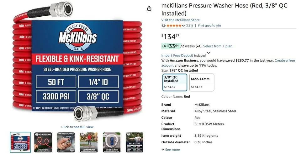 McKillans 50ft Gray Pressure Washer Hose (3/8" Quick Connect) image indicator(8)