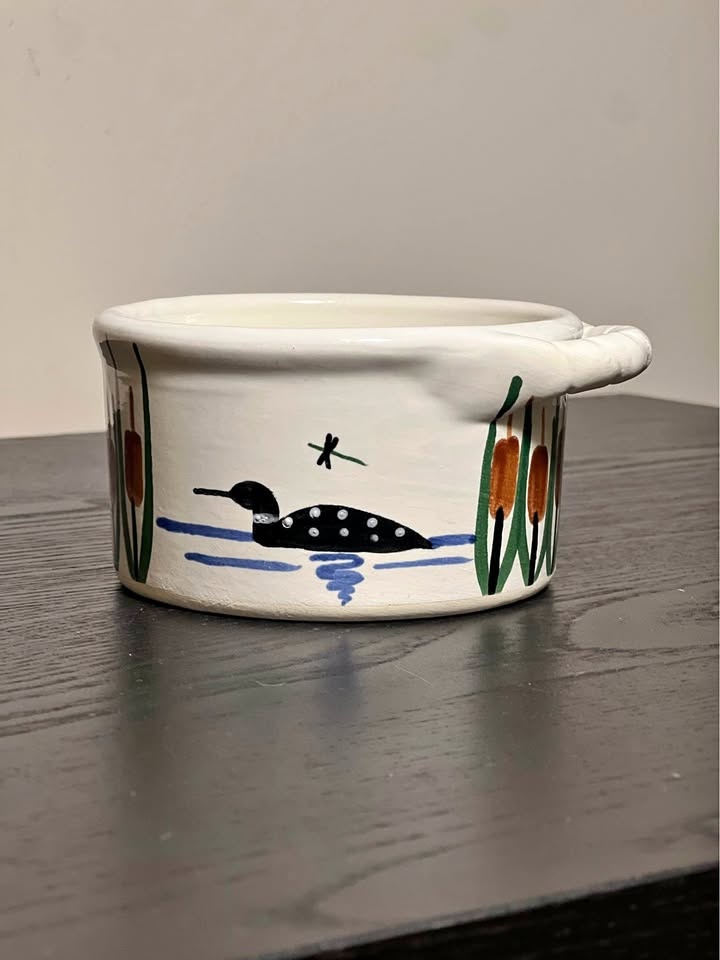 PUSHAW POND POTTERY Hand Painted Bowl Willow Winds Maine