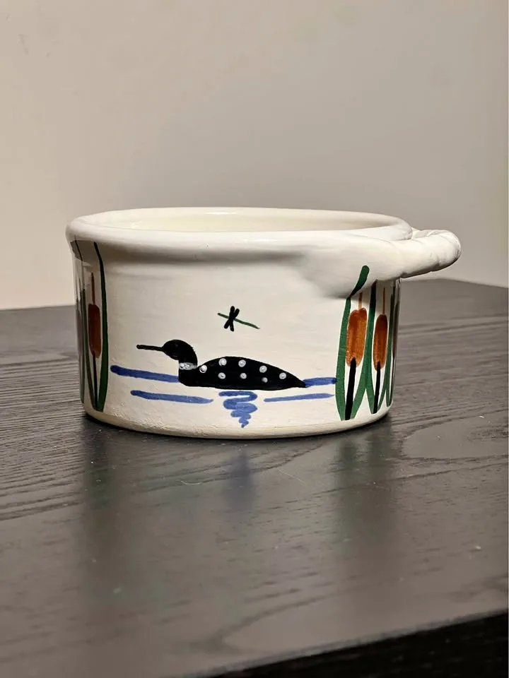 PUSHAW POND POTTERY Hand Painted Bowl Willow Winds Maine