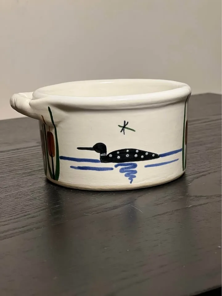 PUSHAW POND POTTERY Hand Painted Bowl Willow Winds Maine image indicator(3)