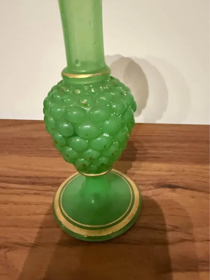 Antique French opaline glass vase in jade-green color image indicator(2)