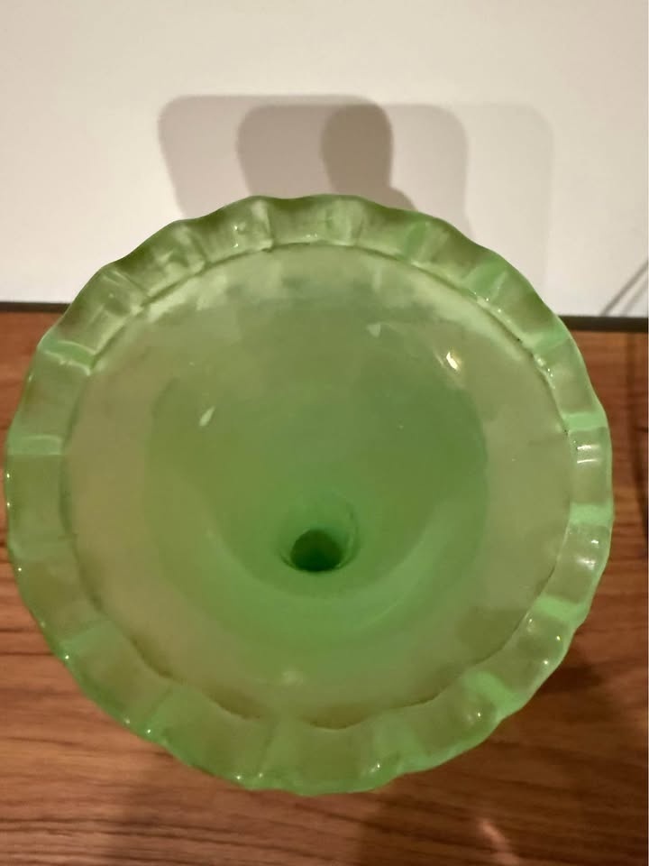 Antique French opaline glass vase in jade-green color - photo 3