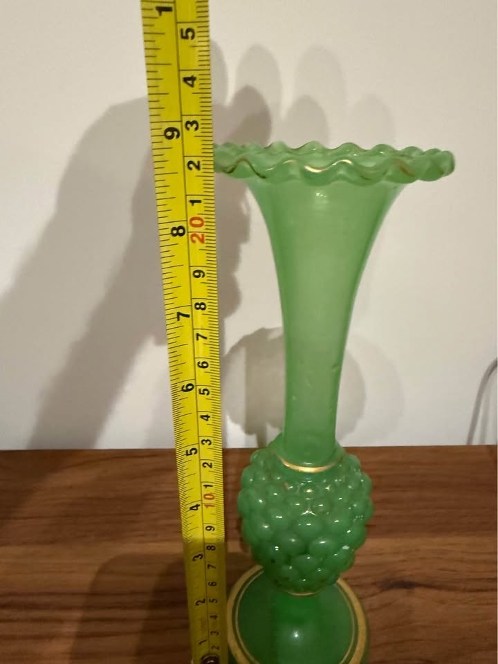 Antique French opaline glass vase in jade-green color - photo 4