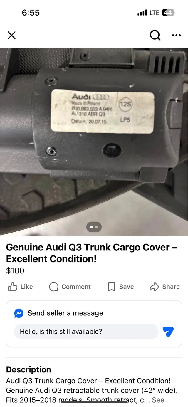 Audi Q3 2015-2018 OEM Cargo Trunk Blind Cover Roll image indicator(2)