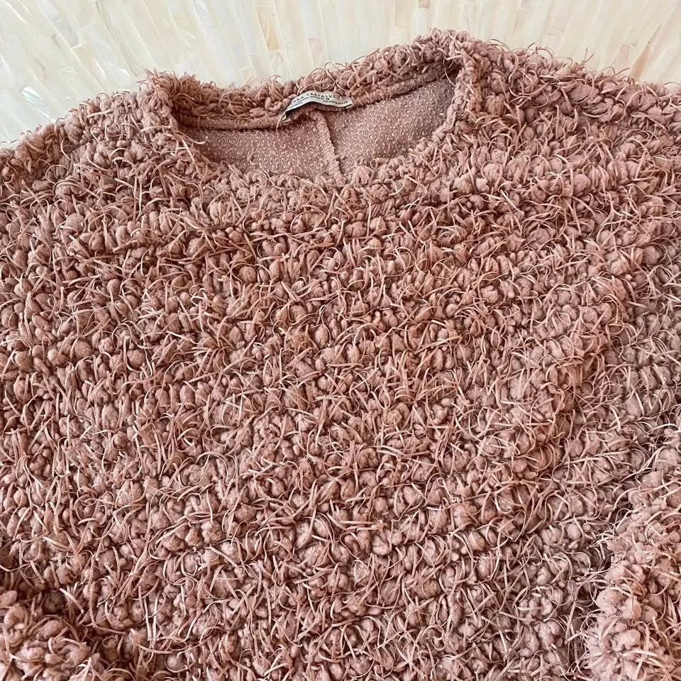 Zara Trafaluc Sweatshirt Pink Fuzzy Long Sleeve Size M image indicator(3)