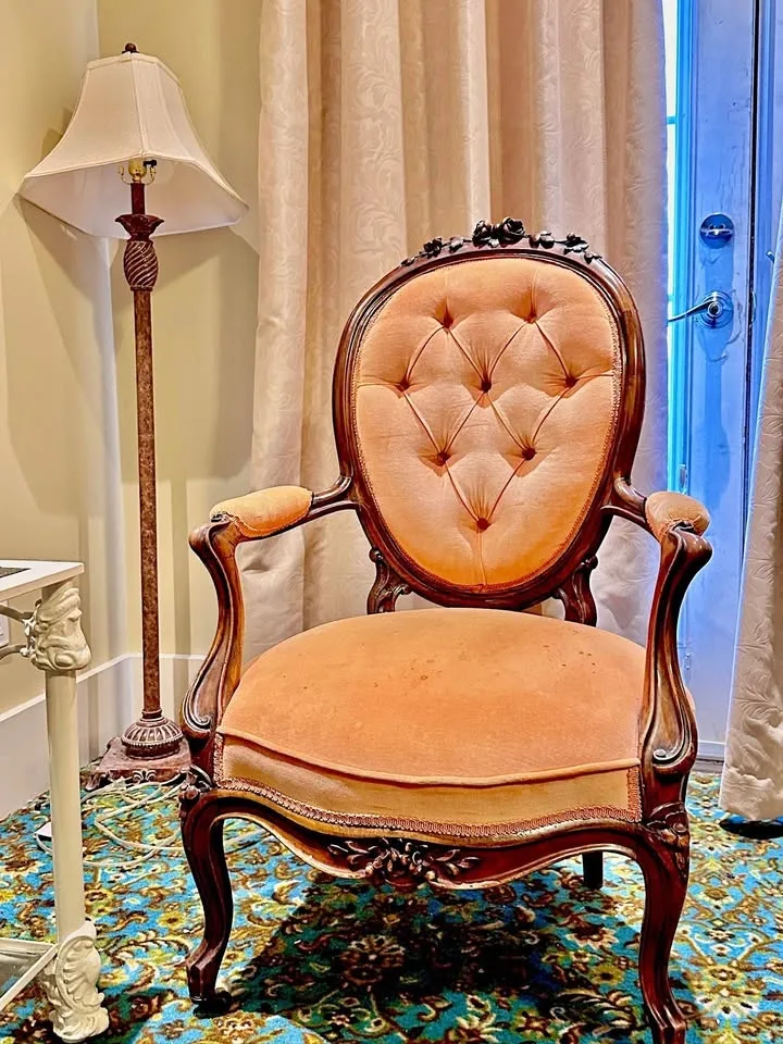 Victorian Carved Wood Tufted Armchair