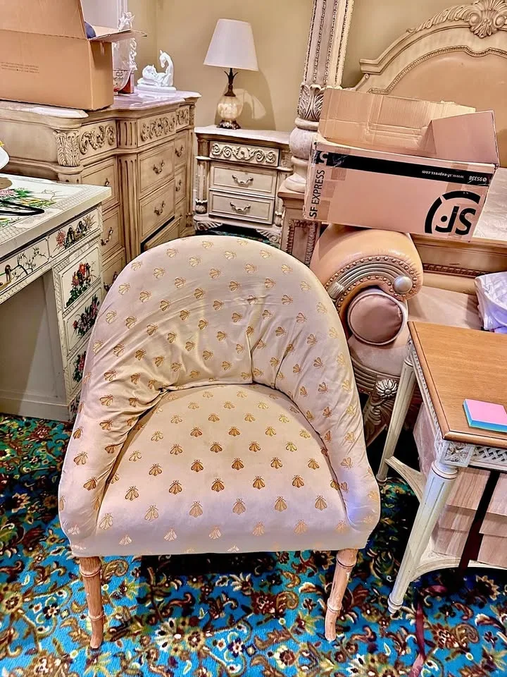 Bee-Pattern Upholstered Accent Chair