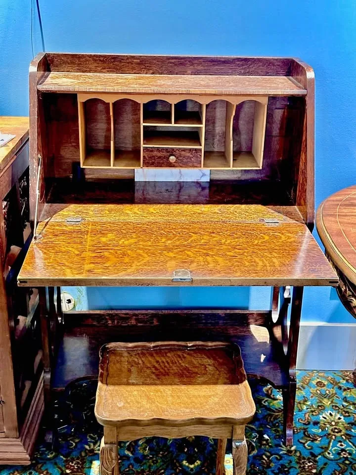 Vintage Drop-Front Writing Desk with Interior Cubbies