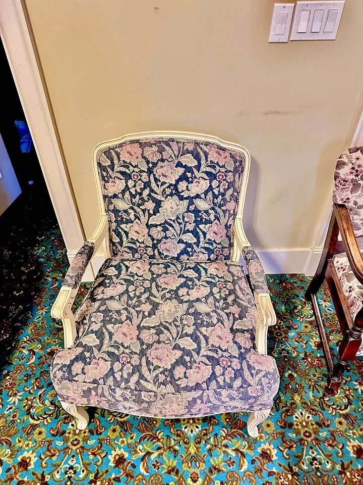 Vintage Floral Carved-Frame Armchair