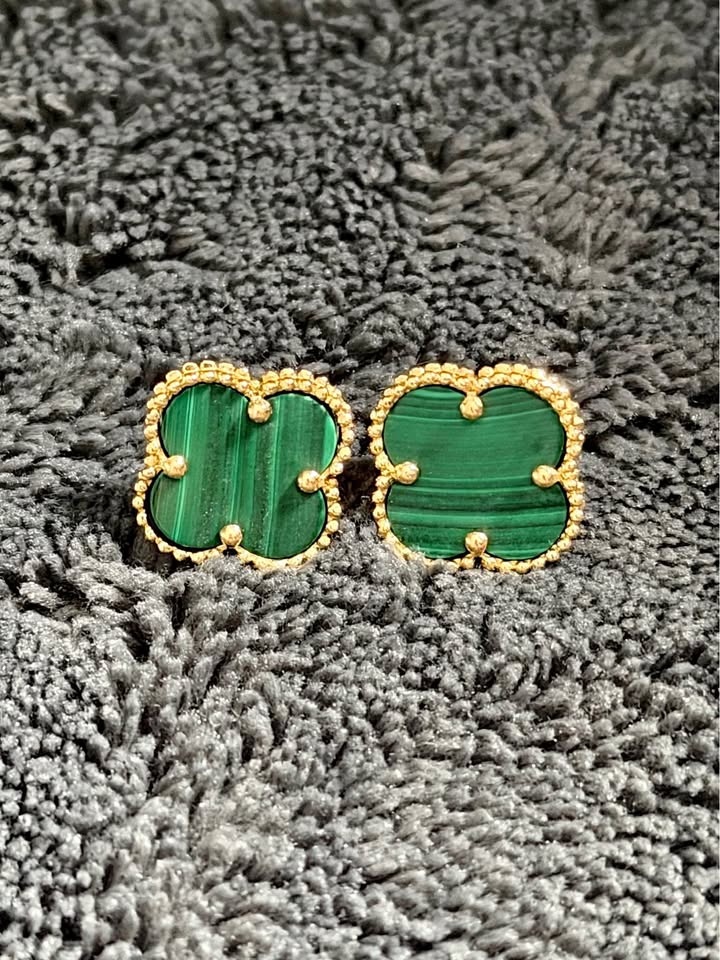 Green clover earrings 18k gold