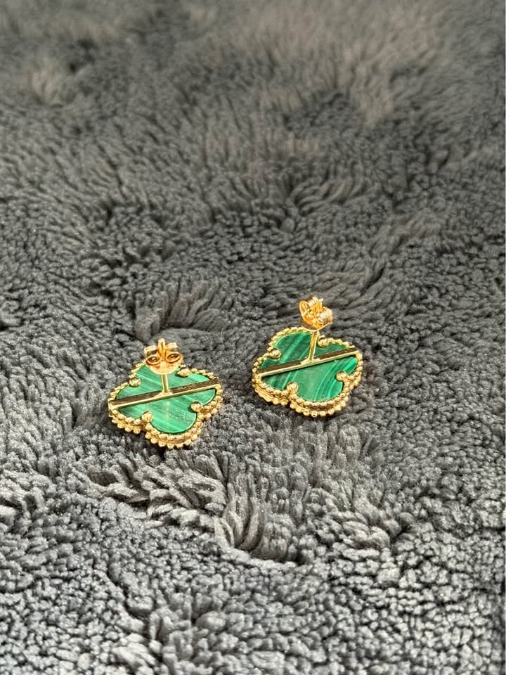 Green clover earrings 18k gold - photo 2