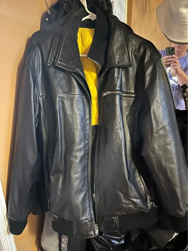 brand new bomber black leather jacket image indicator(2)