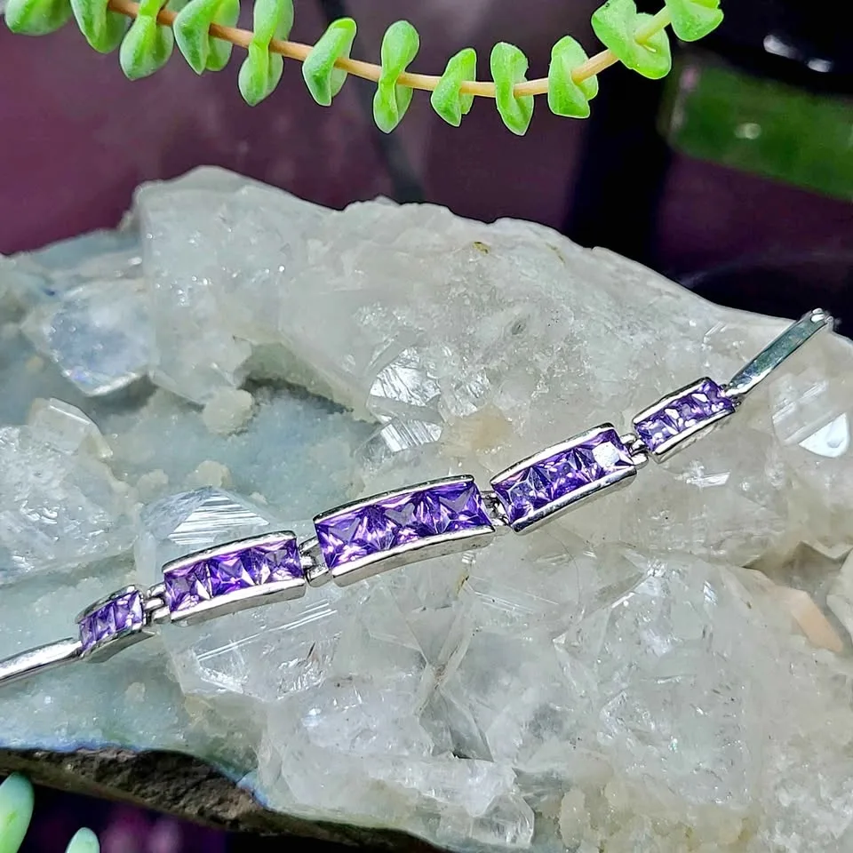 Amethyst and Steeling Silver Bracelet
