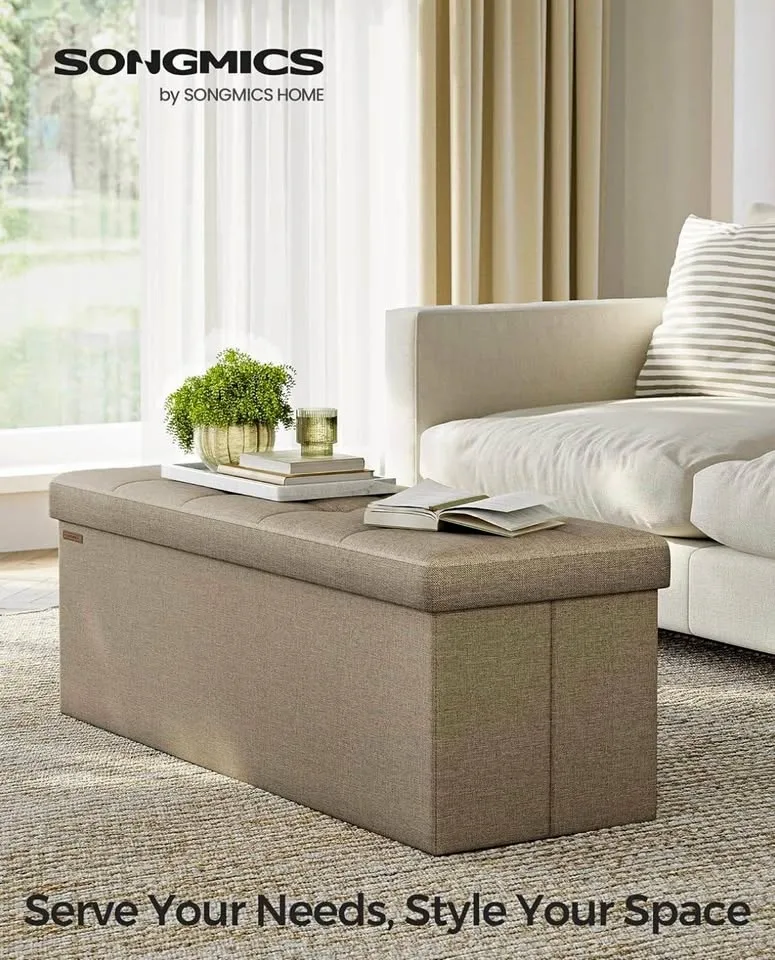 NEW SONGMICS Folding Storage Ottoman Bench - Camel Brown