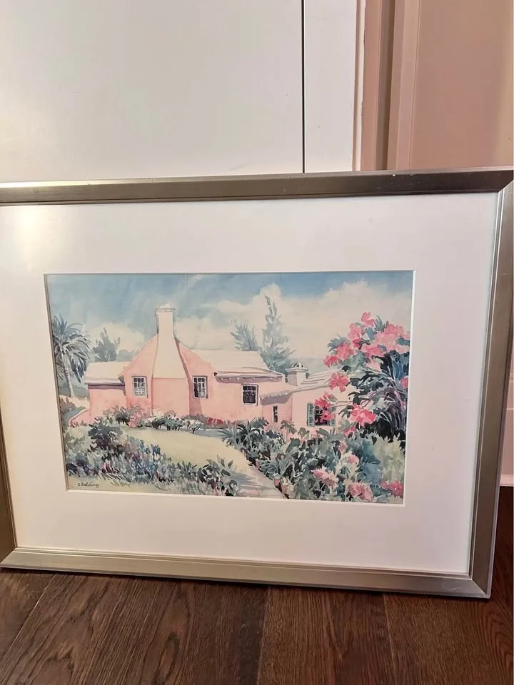 Framed print of house in Bahamas. 32”x24”